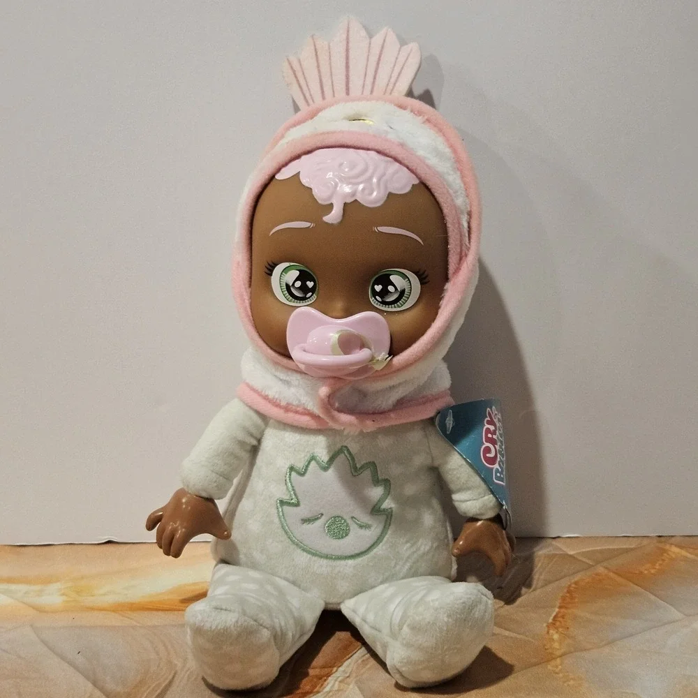 Cry Babies Tiny Cuddles Doll Lot 2 Penguin & Pink Hood Baby Dolls